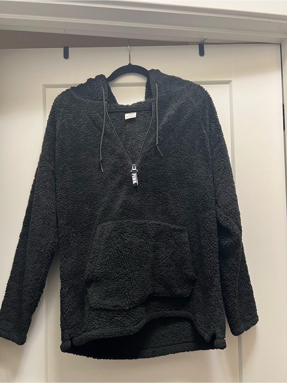 Black Sherpa Half-Zip Pullover Hoodie